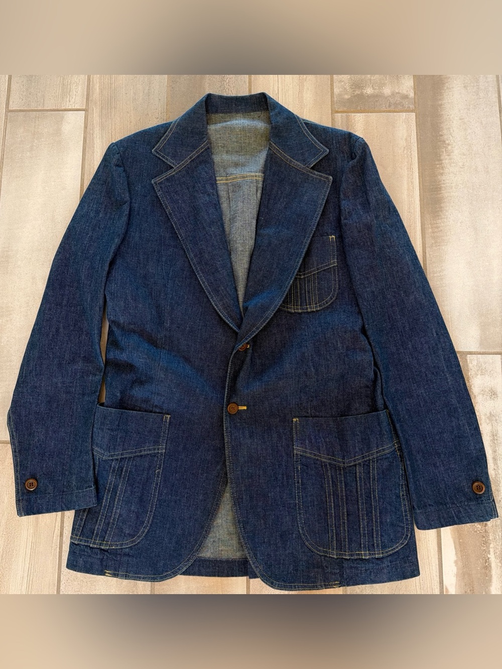 Vintage 70s Wrangler Denim Western Wear Cowboy Blazer Jacket Sport Coat Men 40L